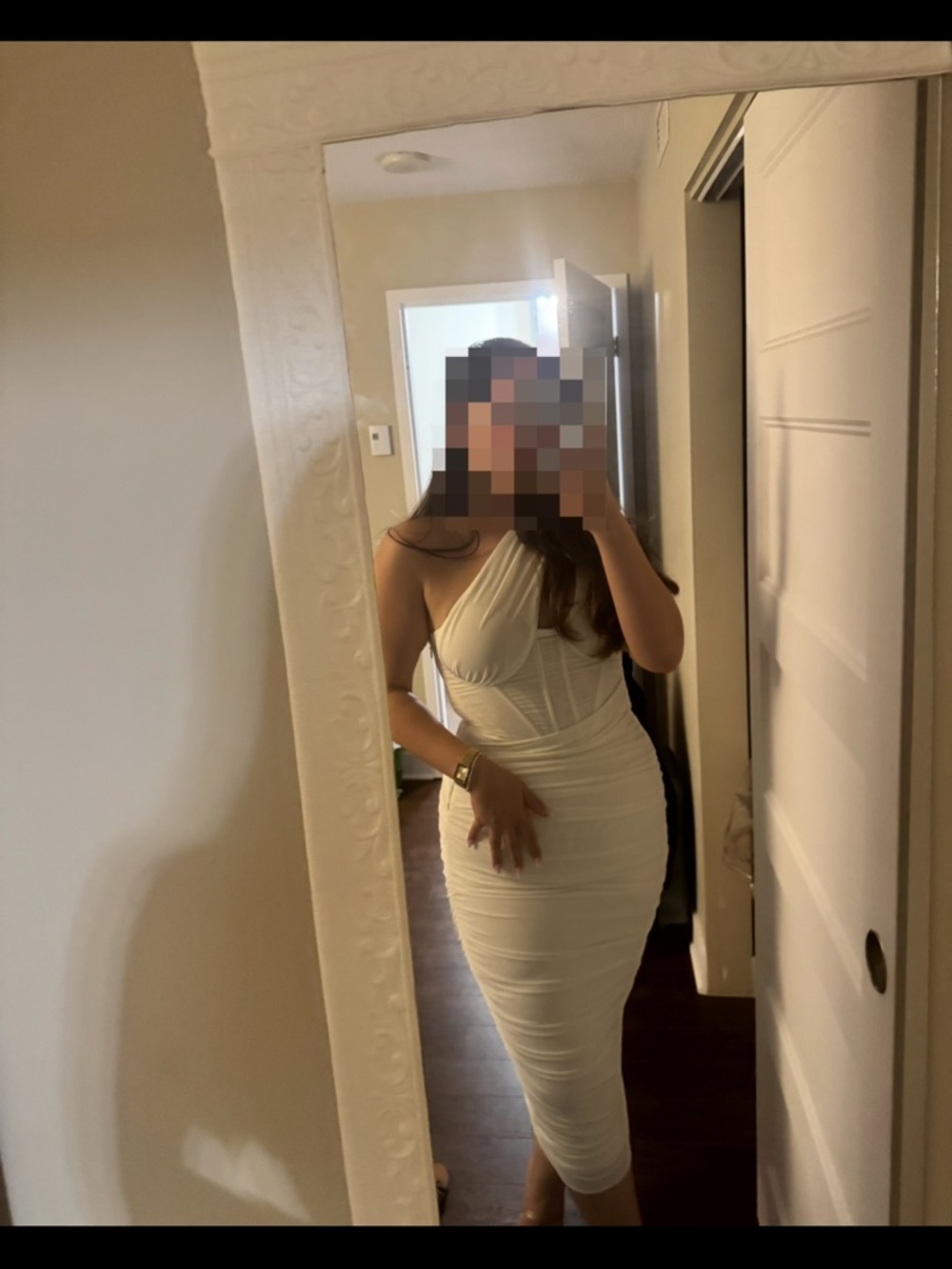 House of CB White One-Shoulder Ruched Corset Midi Dress - Picture 4 of 4